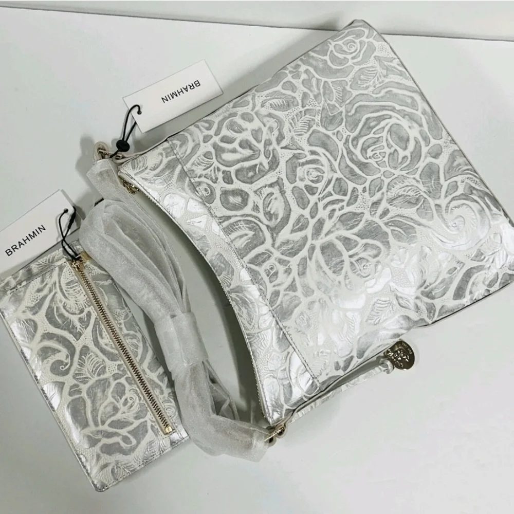 🤍🔹️BRAHMIN🔹️White Assorted KATIE Soft Genuine Leather Crossbody + ady WALLET - Picture 11 of 15